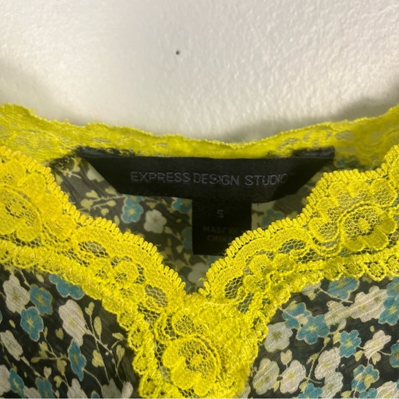 Vintage Express Design Studios Y2K 100% silk green lace floral tank size small - Picture 3 of 7